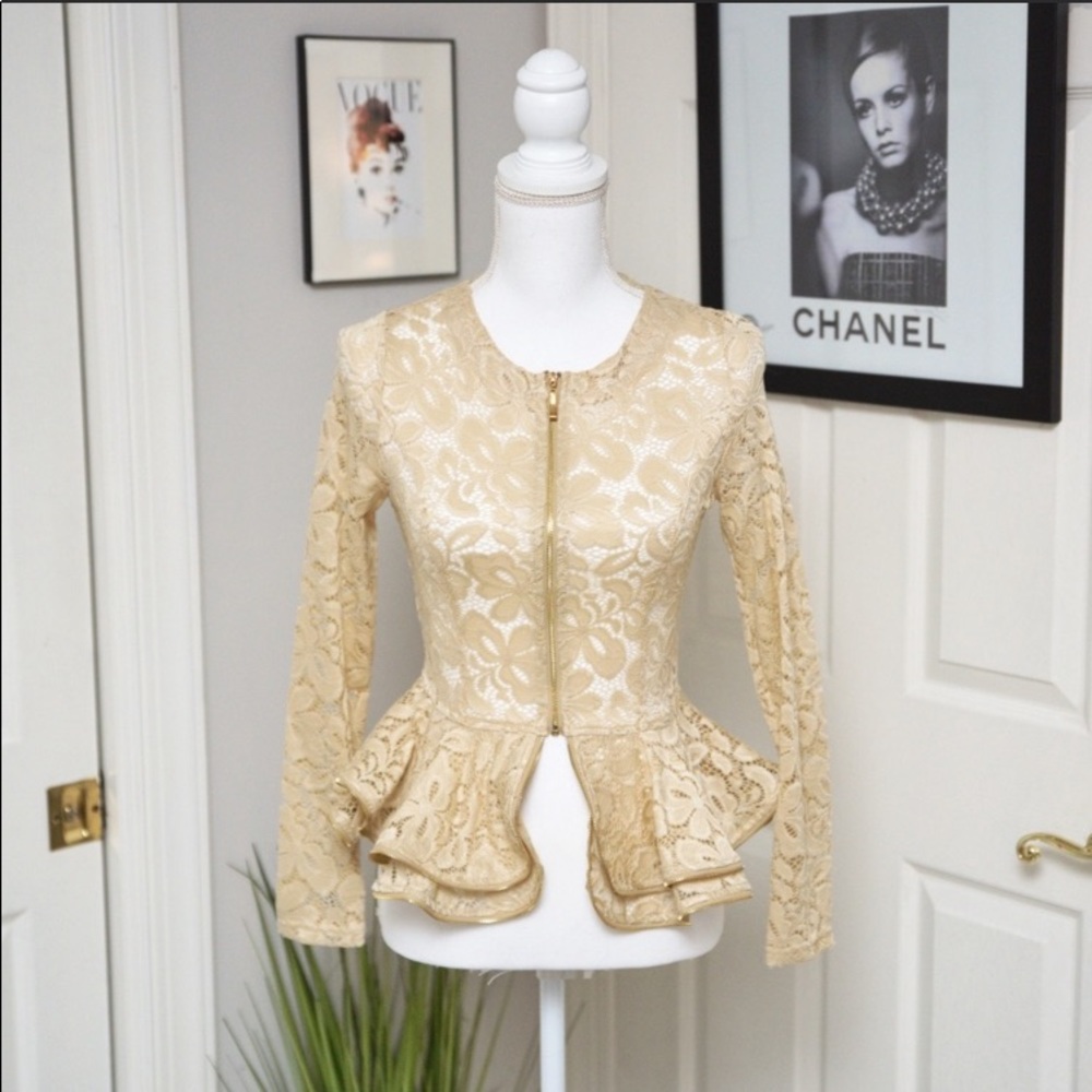 Forever 21 gold long sleeve peplum size small